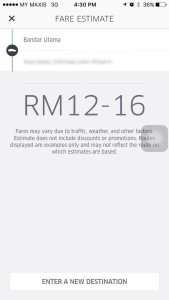 Uber's estimate fare RM12-16